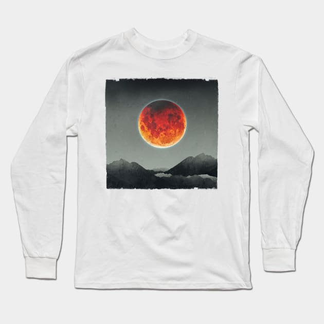 Blood Moon and Mountains Long Sleeve T-Shirt by DyrkWyst